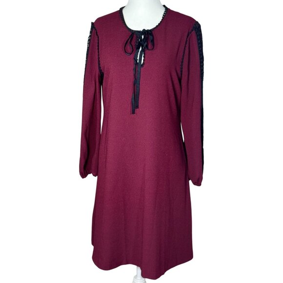 Taylor Womens Dress Size 10 Burgundy Black Lace Trim Tie Detail Mini Length - Picture 1 of 11
